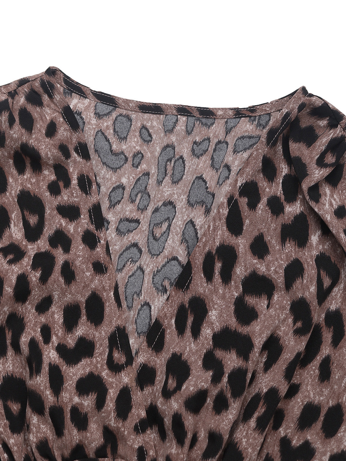 Leopard Surplice Long Sleeve Midi Dress