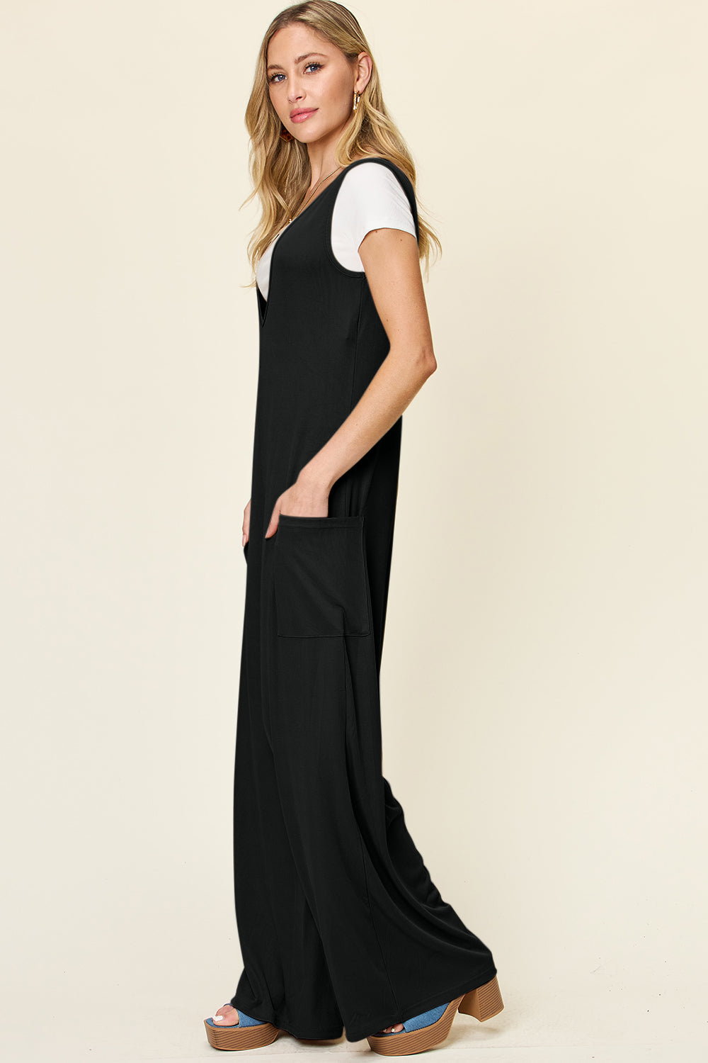 Full Size Sleeveless Wide Leg Jumpsuit with Pockets