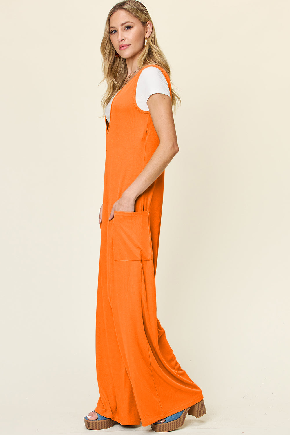 Full Size Sleeveless Wide Leg Jumpsuit with Pockets