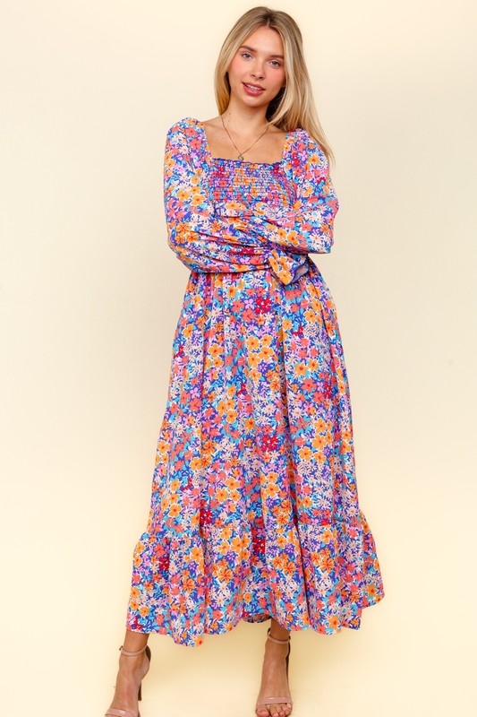 Floral Flounce Sleeve Dress