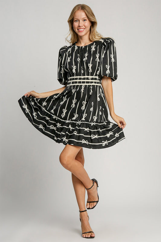 Ribbon Print Velvet Dress