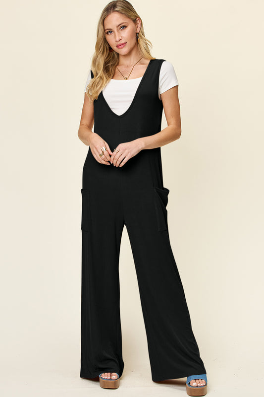 Full Size Sleeveless Wide Leg Jumpsuit with Pockets