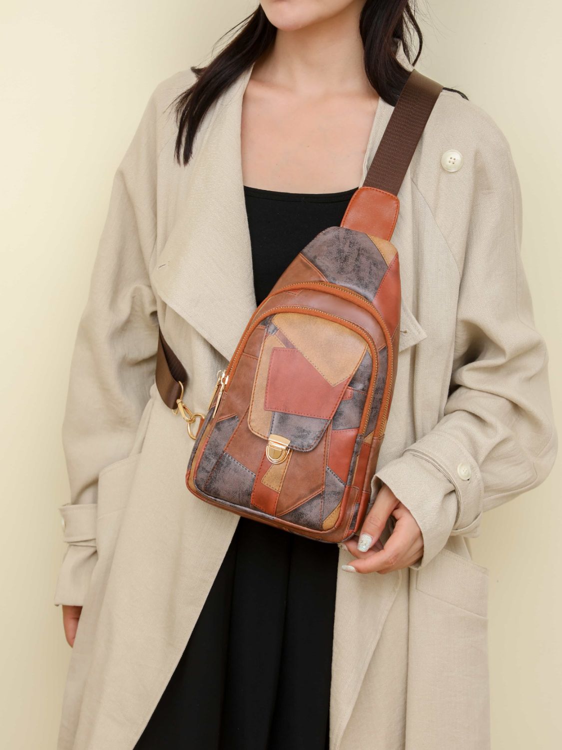 PU Leather Color Block Crossbody Bag