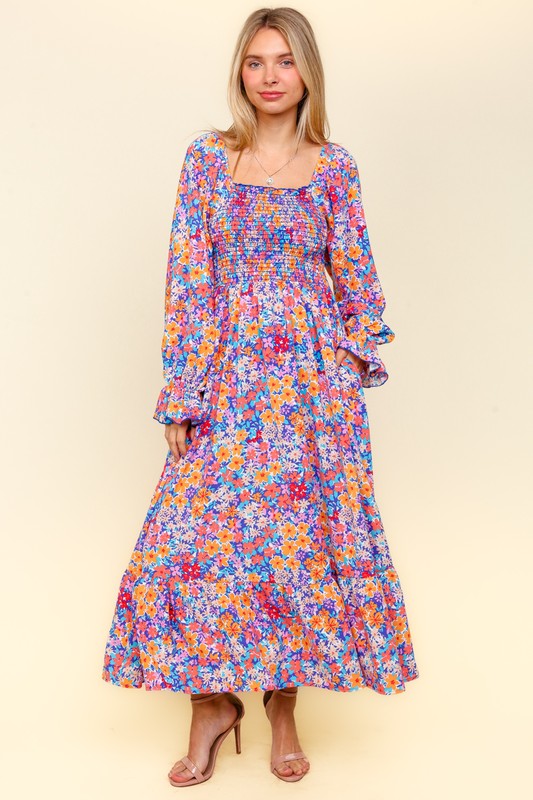 Floral Flounce Sleeve Dress