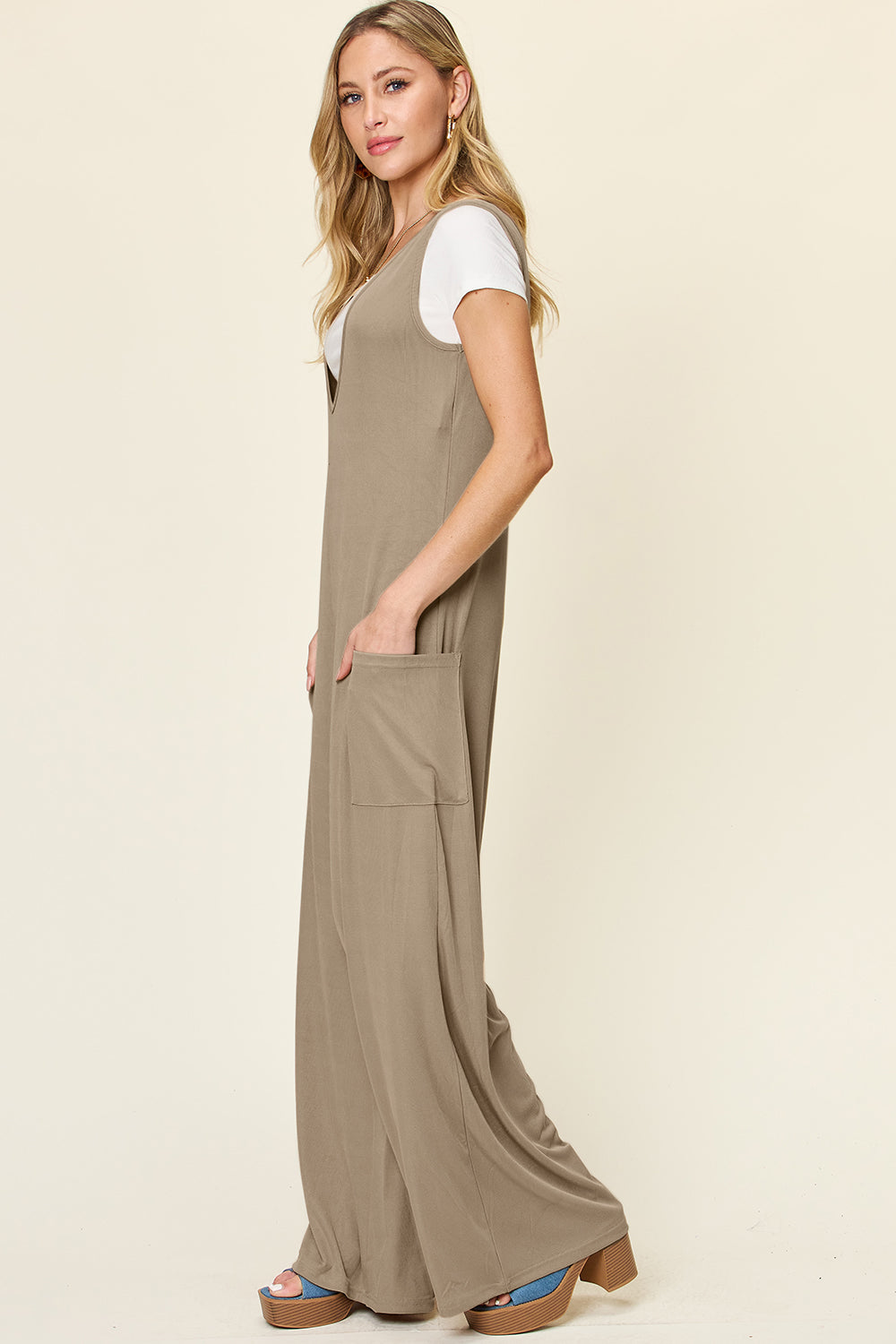 Full Size Sleeveless Wide Leg Jumpsuit with Pockets