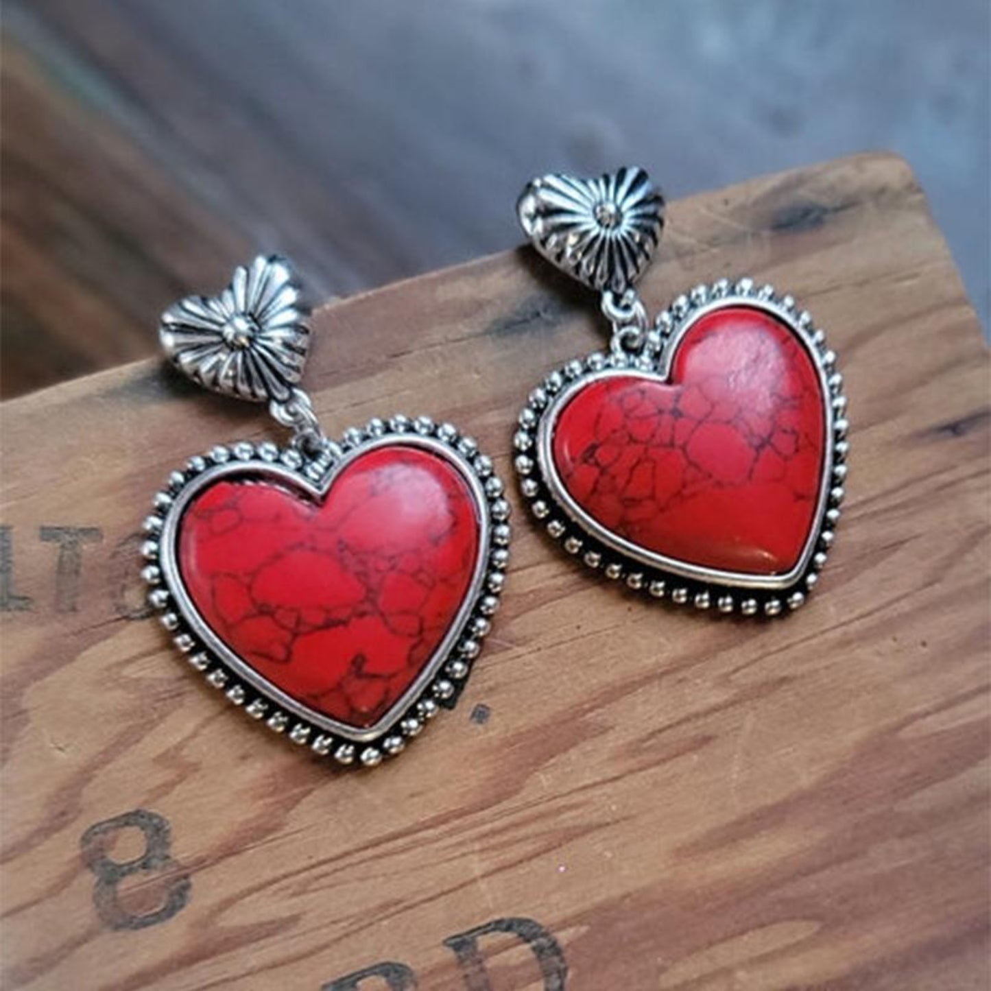 Turquoise Alloy Heart Dangle Earrings