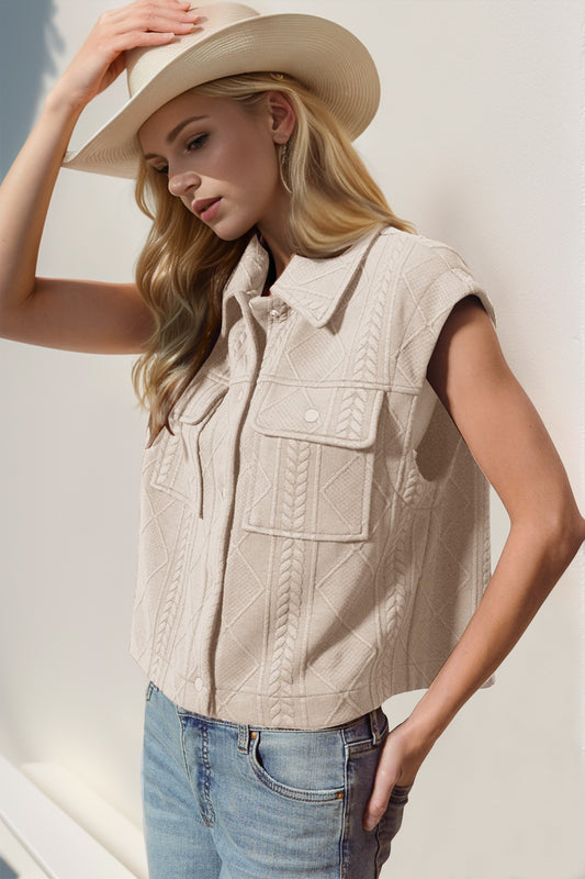 Snap Down Texture Crop Vest