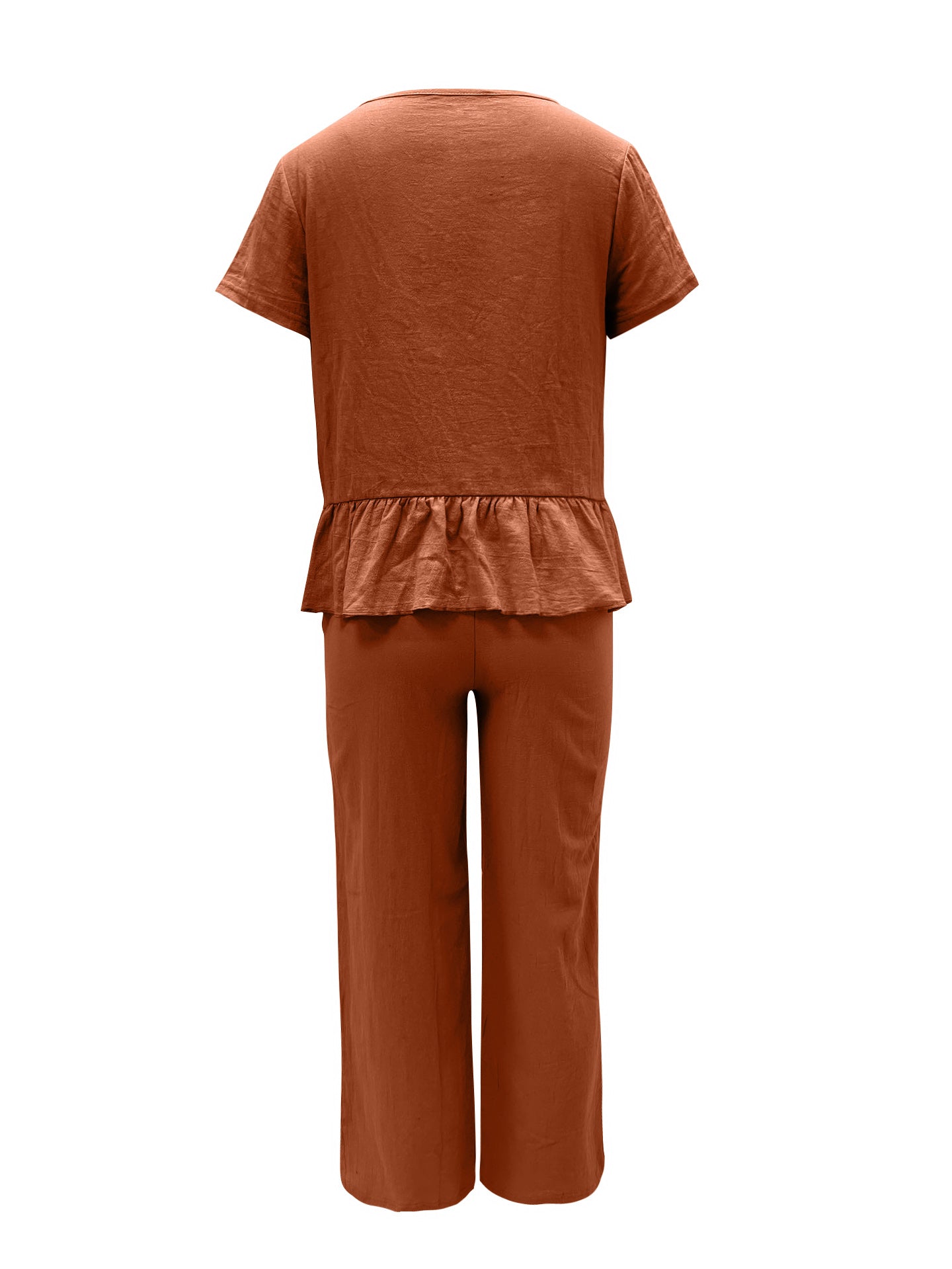 Peplum Round Neck Short Sleeve Top and Pants Set