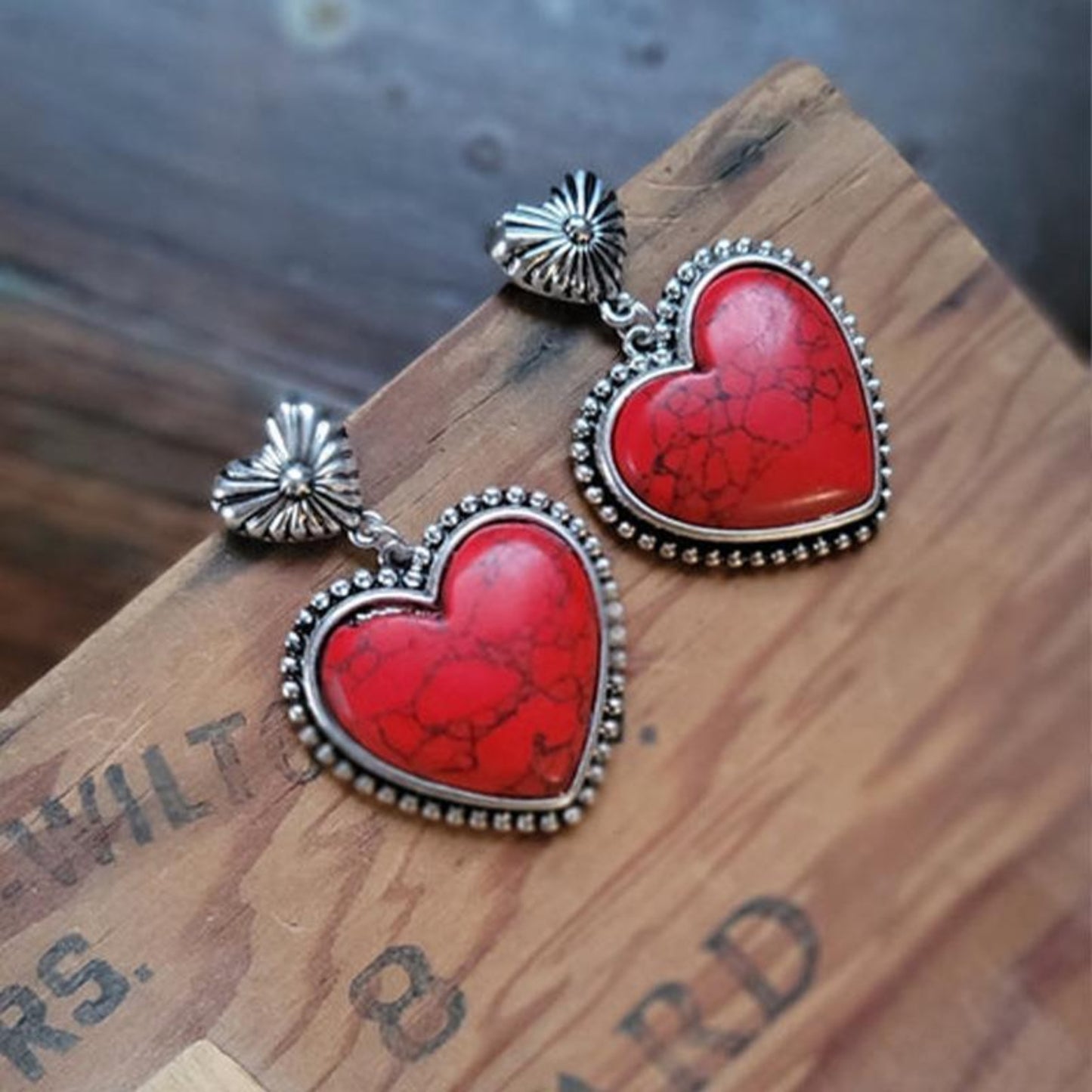 Turquoise Alloy Heart Dangle Earrings